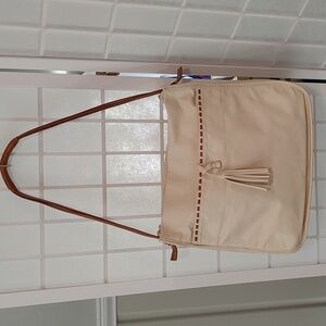 Francesco Biasia Cream and Tan Shoulder Bag with Braided Strap